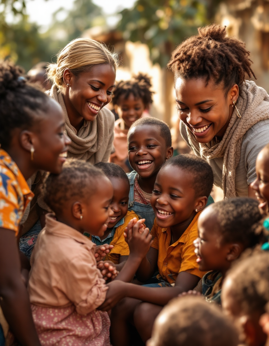 Volontaires avec des enfants en Haïti
